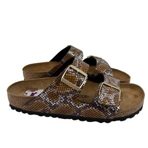 Birkenstock Arizona Women Size 9 EU 40 Brown Metallic Snakeskin Embossed Sandals